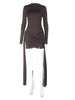 Knitted Turtleneck Ribbons Ruched Women Dress Brown Long Sleeve High Waist Dress Autumn Slim Elegant Party Club Dress
