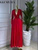 Women Draped Deep V-neck Fit and Flare Long Maxi Dress Winter Evening Prom Party Education Vacation Dresses Vestido