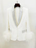 High Street Designer Jacket Women's Ostrich Real Feather Embellished Diamonds Shawl Collar Blazer