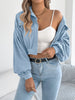 Corduroy Shacket for Women Fall Winter Short Lapel Jacket Long Sleeve with Mock Pockets & Single Button Casual Outerwear