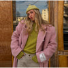 Women Olive Green Oversized Coat Notched Lapel Double Breasted Straight Outerwear Vintage Fall Winter Daily Office Outfit