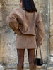 Vintage Solid Suede Skirt Two Piece Set Women Stand Collar Full Sleeve Zipper Jacket Mini Skirts Autumn Lady Streetwear