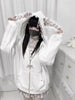 Kawaii Women Coats Jirai Kei Lolita Y2K Cute Japanese Style Jacket Sweet Pearl Rabbit's Ears Bow Hoodies Elegant Casual Top