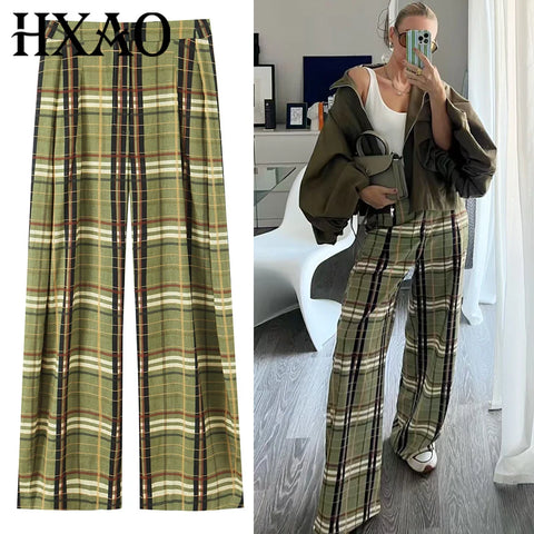 Plaid Baggy Pants Women's Pants Autumn Ladies Oversize High Waist Trousers Elegant Wide Leg Street Wear Pants