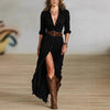 Sexy Women's Dress French Retro V-neck Waist Pleated Loose Slit Temperament Long Sleeve Dresses For Women Robe Femal