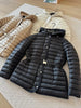 Autumn Winter Lightweight Short Slim 90% White Duck Down Jacket Women Hooded Detachable Sash Warm Down Coat