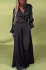 Women Plus Size Satin Two Piece Pant Set 3D Floral Sexy V-Neck Elegant Long Sleeve Top and Wide Leg Pant Matching Set