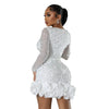 Women Dress Diamonds Splice Ruffles Mini Dresses Square Collar Full Sleeve Slim Fit Sold Evening Party Vestidos Elegant Ladies