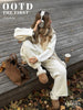 Women's Autumn Winter Collared Half Zip Ribbed Knit 2-Piece Set Oversized Wide Leg Pants Sweater Suit