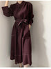 Spring Autumn Single Breasted Women's Shirt Dresses Sashes Stand Collar Korean Casual Straight Dress Female