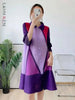 Plaid Printing Pleated Dress For Women Lapel Single Breasted Contrast Color Stitching Dresses 2R1060