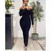 Elegant Embroidered Flares Dress for Women Off Shoulder Feather Slim Party Cocktail Wedding Guest Plus Size Long Dresses