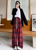 Women's High Waist Plaid Trousers Autumn Winter Korean Retro Straight Pants Loose Fit Drawstring Wide Leg Trouser Mujer