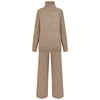 Women's Autumn and Winter Relaxed Leisure Lazy Thick Knit Two-piece Set High Collar Slit Sweater + Long Pants Suit