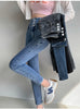Women's High Waist Stretch Jeans Blue Black Gray and Versatile Multi-button Slim Denim Long Pants Female