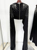 High Street Designer Runway Suit Set Women's Batwing Sleeve Diamonds Beaded Cropped Tops Pants Set 2pcs