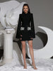 Black Women's Diamond Cloak Sleeve Design Bandage Mini Dress Long Sleeve Elegant Birthday Party Wedding Guest
