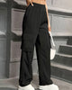 Elastic Waist Workwear Pants High Waist Wide Leg Pants Loose Solid Color Casual Sports Pants Women's Sportswear