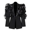 Spliced Mesh Ruffles Casual Blazer For Women Lapel Long Sleeve Tide Loose Fit Jacket Spring Autumn A165
