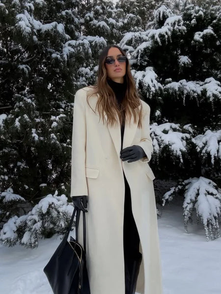 Thin Retro Double-breasted Long Coats Women Casual Loose Woolen Maxi Coat Female Early Autumn Elegant Chic Streewear