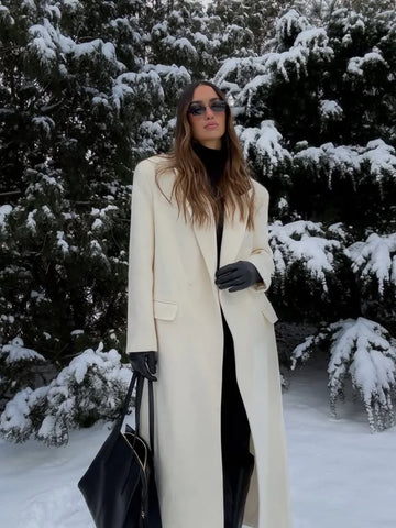 Thin Retro Double-breasted Long Coats Women Casual Loose Woolen Maxi Coat Female Early Autumn Elegant Chic Streewear
