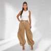 Women Streetwear Drawstring Fly Denim Pants Autumn Loose Safari Style Cargo Harem Hip Hop Jeans