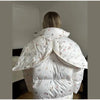 Women's Floral Print Hooded Puffer Jacket with Bow Decor Cute Oversized Winter Warm Coat Loose Casual Feminine Outerwear