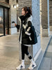 Black Medium Long Parker Cotton Jacket Women's Winter Korean Version Loose Down Cotton Splicing Hooded Coat Warm Top