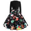Retro Vintage Long Sleeve Winter Dress Women Floral Print Christmas Dresses Elegant Casual A-Line Robe Rockabilly Pinup Vestidos