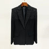 High Street Designer Runway Women's Slim Fit Single Button Rhinestone Diamonds Beaded Blazer Jacket
