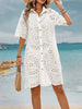 Women's 100% Cotton Collared Shirt Dress with Cut-Out Floral Embroidery
