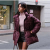 Lace Up Hooded Cotton Coat Women Casual Stand Collar Single Breasted Pocket Loose Warm Coats Lady Winter Street Outwear
