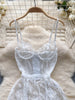 Woman Sexy Strap Mini Dress Woman Vintage Hollow Out Chic Mesh Slim Dress Lace Floral Design Comfortable