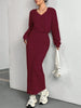 2pcs Set Women's Knitted Loose Long Sleeved Red Dress Suit Autumn Hooded Sweater Casual Commuting Suits