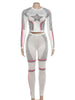 Stars Print 2 Piece Set Women Autumn O-Neck Full Sleeve Crop Tops+Leggings Matching Basic Streetwear Sporty Outfits