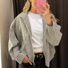 Women Casual Plaid Cropped Trench Coat Lapel Double Breasted Belted Waist Loose Long Sleeve Checkered Jacket Autumn Windbreaker