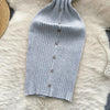 Pink Solid Button Front Spaghetti Dress Sexy Knit Slash Neck Mini Dress Bodycon Women's Clothing Outfits Ruffles