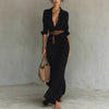 Buttons Draped Chic Party Dress Spring Autumn Women Turn Down Collar Simple Maxi Dress Long Sleeve Elegant Ladies Dress