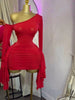 Women Drop Shoulder Flare Sleeve Ruffles Side Bodycon Midi Mini Dress Birthday Holiday Dresses Vestidos