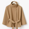 Women's Poncho Coats Vintage Stand Collar Belt Button Lace Up Full Sleeve Overcoat Female Autumn Lady Streetwears
