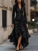 Evening Dress Women's Long Sleeve V Neck High Waist Slim Fit Ruffle Solid Color Elegant Party Spring Autumn Dress