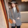 Coffee Plaid Blazer Women Tempeament Wool Long Sleeve Slim Jacket Office Ladies Work Coat Gray Tops