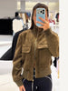Vintage Faux Suede Jackets Women's Slim Full Sleeves Zipper Stand Collar Cropped Coats Ladies Autumn Solid Streetwear