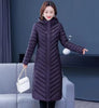 Middle-aged Womens Down Cotton Coat Winter Long Warm Quilted Cotton Jacket Female Casual Hooded Parka Overcoat Purple 5XL