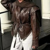 Leather Jackets Women's With Belt Fur Coat Streetwear Solid Outwear Woman Elegant Jackets Chaqueta De Cuero Para Mujer