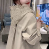 Autumn Temperament Lace Hooded Stitching Slim Windbreaker Coat Women Casual All-match Long Sleeve Elegant Ladies Outwear