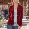 Women Notched Long Sleeve Button Velvet Blazer Casual Pocket Red Soft Slim Jacket Coats SYMCFS-MC646