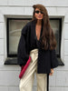 Chic Black Lace Up Jackets With Belt Women V-neck Long Sleeve Lace Up Loose Coats Autumn Casual Street Daily Outerwear