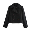 Autumn Women Solid Cropped Trench Coat Vintage Double Breasted Long Sleeve Short Jacket Lapel Collar Windbreaker