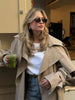 Khaki Lace Up Cape Trench Coat Loose Solid Full Sleeve Lapel Windbreaker Autumn Commute Casual Daily Coats